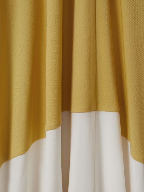 Reiss Yellow/Neutral Trista Colourblock Ruched Midi Dress