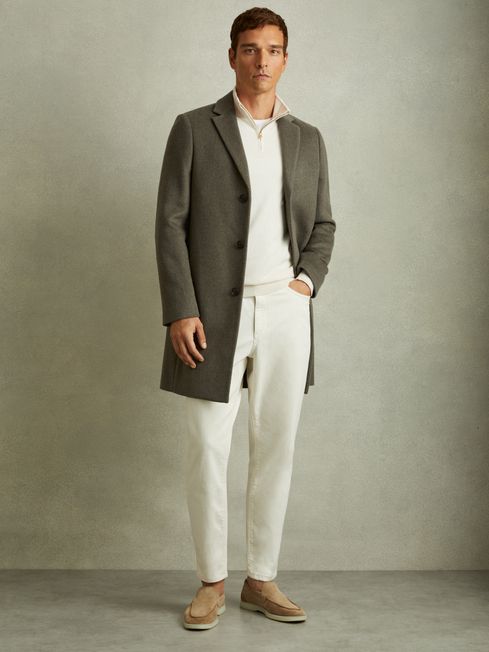 Reiss Green Smoke Gable Wool Blend Single Breasted Epsom Overcoat