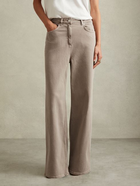 Reiss Neutral Layla Relaxed Garment Dyed Wide Leg Jeans