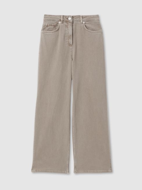 Reiss Neutral Layla Relaxed Garment Dyed Wide Leg Jeans