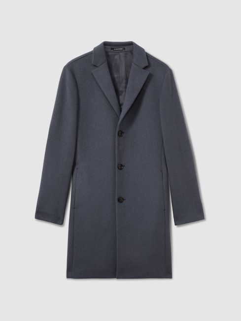 Wool Blend Single Breasted Overcoat in Airforce Blue