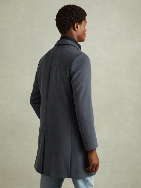Wool Blend Single Breasted Epsom Overcoat in Airforce Blue REISS Canada