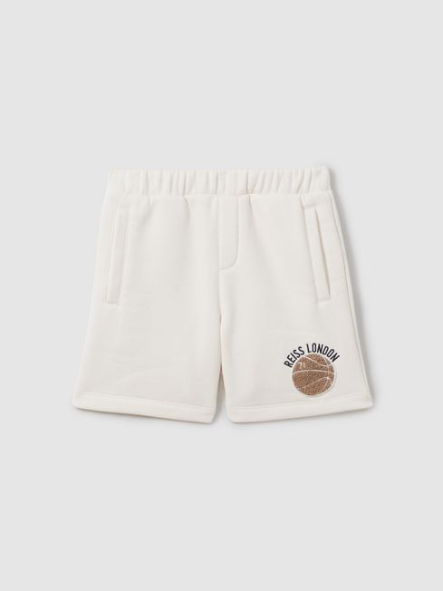 Reiss Off White Arto 3 9 yrs Relaxed Embroidered Basketball Shorts