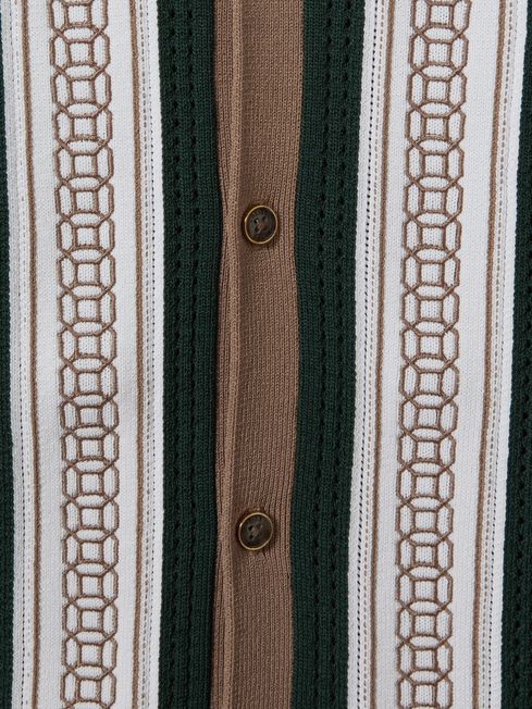 Reiss Camel/Green Jensen 3-9 yrs Embroidered Cuban Collar Shirt