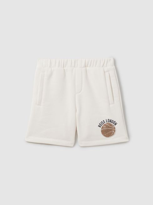Reiss Off White Arto Relaxed Embroidered Basketball Shorts