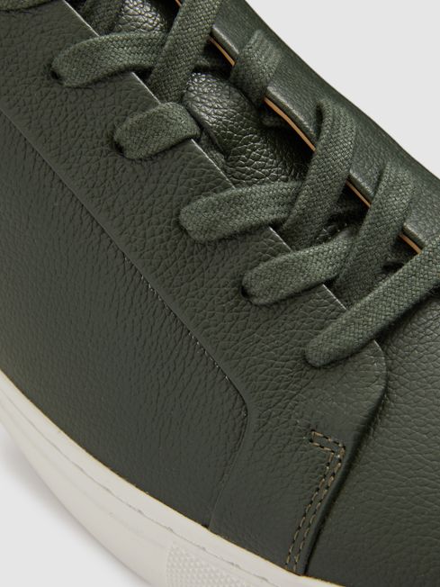 Reiss Forest Green Luca Tumbled Grained Leather Trainers