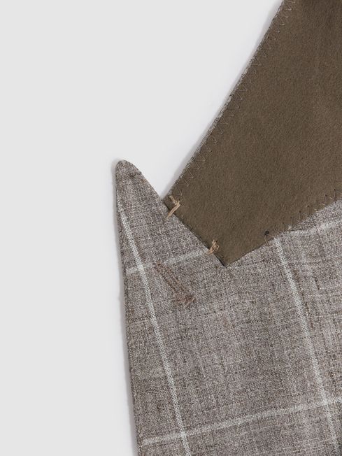 Linen Double Breasted Check Blazer in Light Taupe