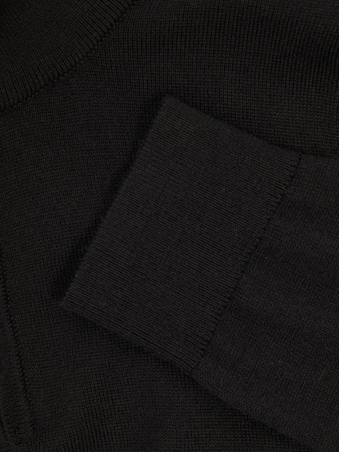 Teen Merino Wool Half-Zip Funnel Neck Jumper in Black