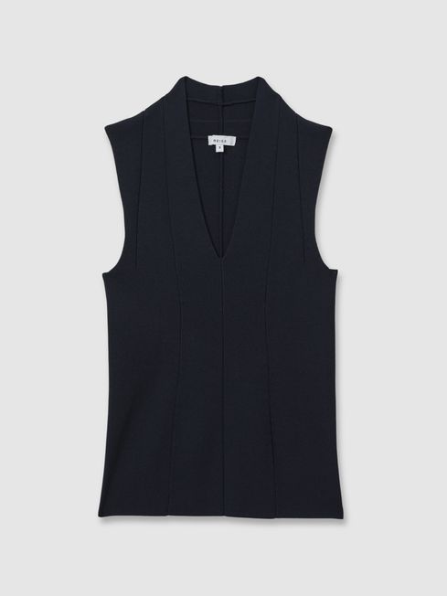 Reiss Navy Kimmy Knitted Sleeveless V-Neck Vest