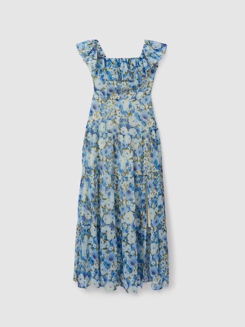Paige Silk Georgette Floral Print Maxi Dress in Blue Multi REISS Canada