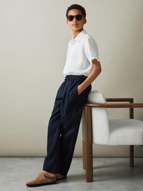 Reiss White Holiday Linen Short-Sleeve Shirt
