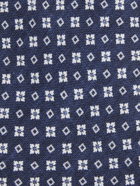 Silk Medallion Print Tie in Navy