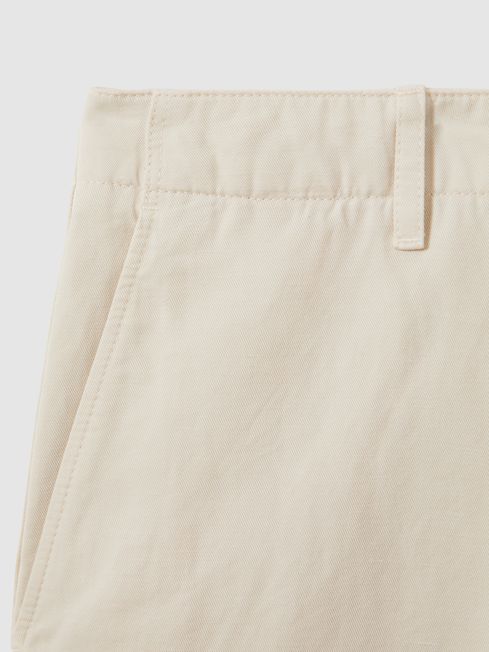 Reiss Off White Ezra Cotton Blend Internal Drawstring Shorts