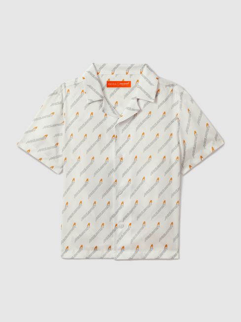Reiss x McLaren F1 Team White Multi Teen McLaren F1 Monte Carlo Cuban Collar Shirt
