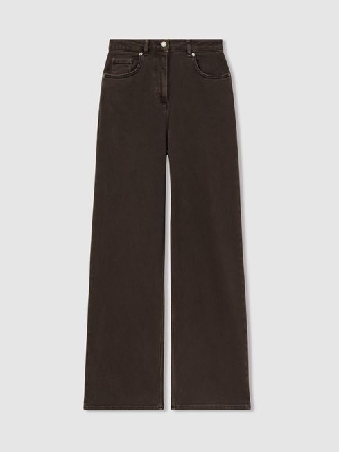 Reiss Chocolate Layla Relaxed Garment Dyed Wide Leg Jeans