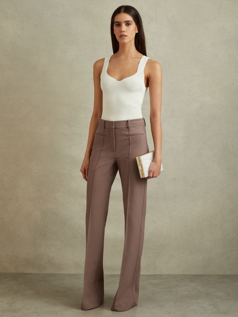 Reiss Mink Neutral Claude High Rise Flared Trousers