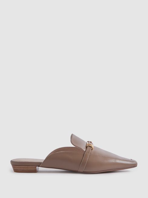 Reiss Taupe Meghan Flat Leather Mules