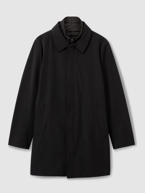 Hybrid Removable Funnel Neck Overcoat in Black REISS Australia