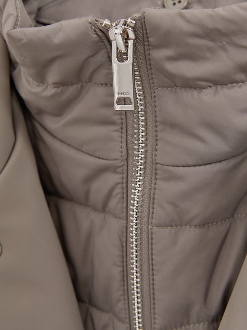 Hybrid Removable Funnel Neck Overcoat in Taupe