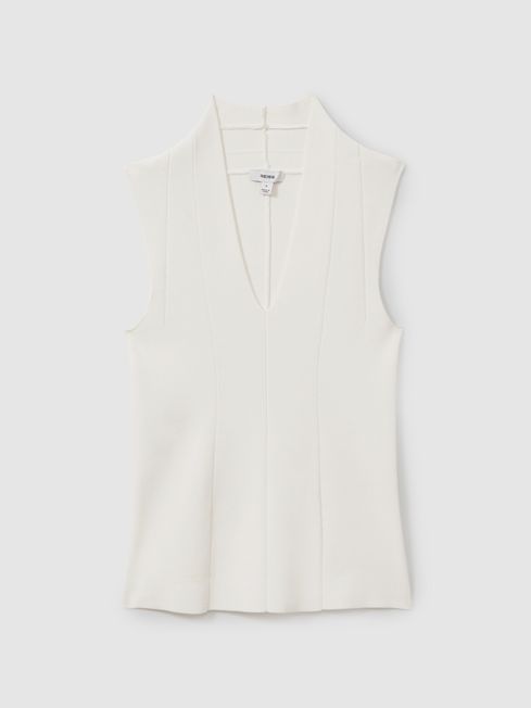 Reiss Ivory Kimmy Knitted Sleeveless V-Neck Vest