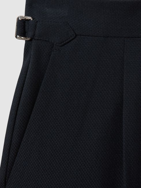 Textured Side Adjuster Trousers with Turn-Ups in Navy
