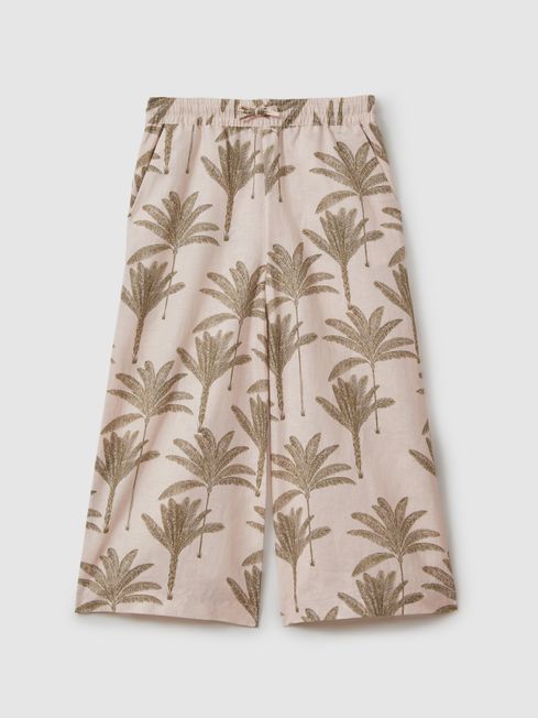 Reiss Neutral Klemee Teen Linen-Cotton Drawstring Trousers