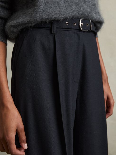 Reiss Navy Freja Petite Tapered Belted Trousers