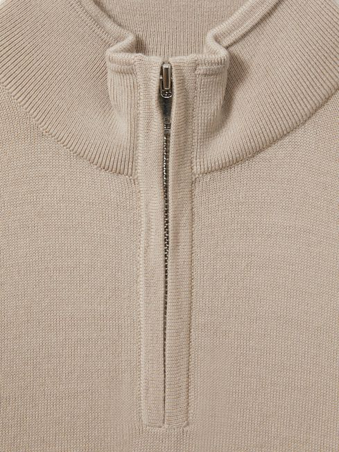 Reiss Washed Stone Blackhall 3-9 yrs Merino Wool Half-Zip Funnel Neck Jumper