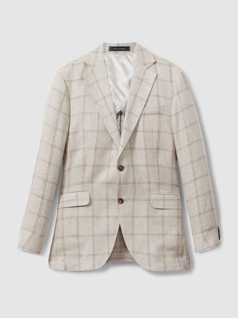 Oscar Jacobson Linen Blend Single Breasted Check Blazer in Cream REISS Canada