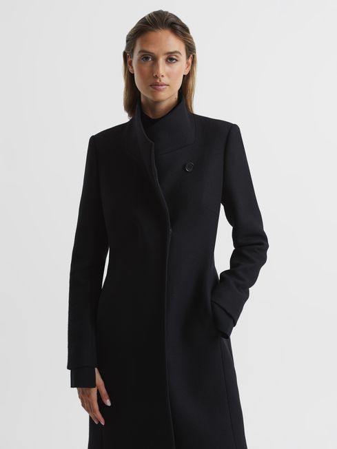 Wool Blend Mid Length Coat in Black