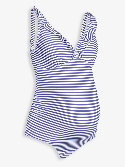 JoJo Maman Bébé Blue White Stripe Frill Maternity Swimsuit