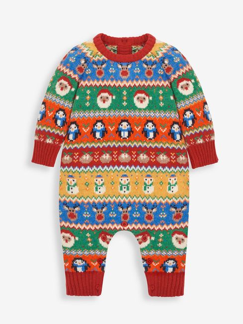 JoJo Maman Bébé Multi Coloured Christmas Fair Isle Knitted Baby All-In-One