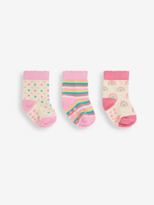 JoJo Maman Bébé Pink Girls' Rainbow 3-Pack Socks