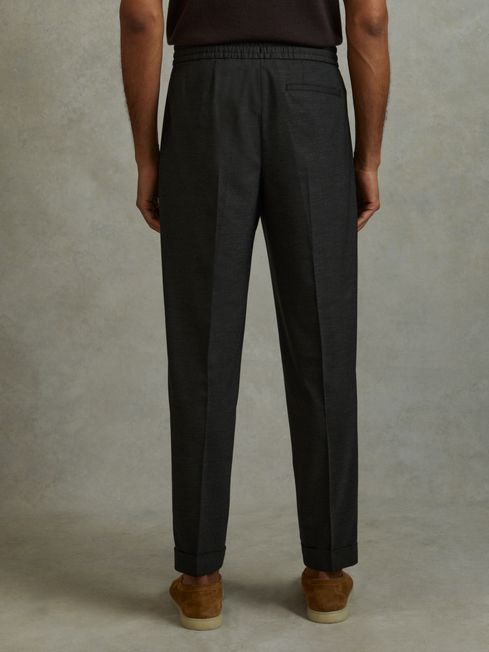 Reiss Charcoal Brighton Relaxed Drawstring Trousers with Turn-Ups