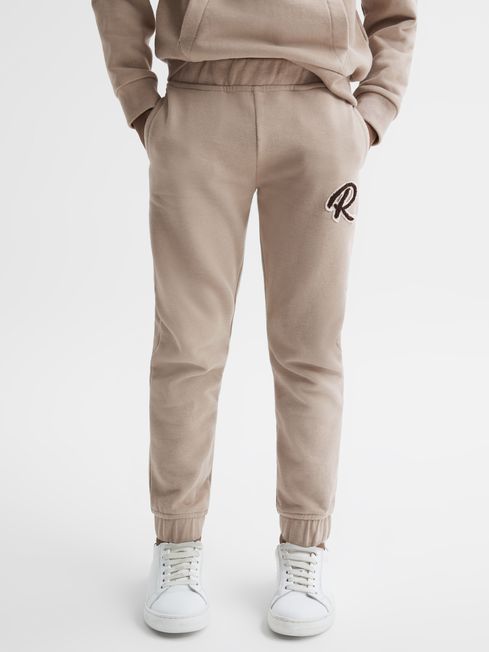 Reiss Taupe Toby Senior Garment Dyed Logo Joggers