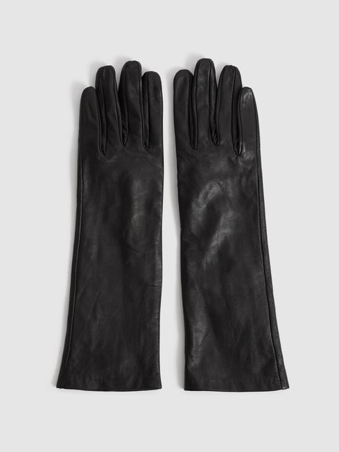 Longline Leather Gloves in Black REISS France