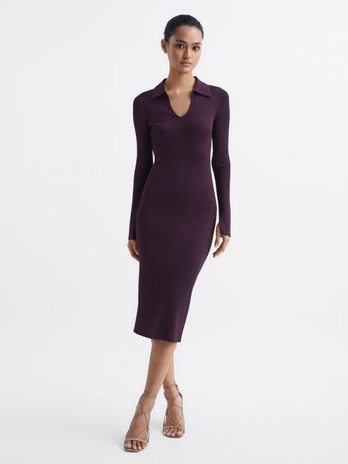 Reiss - ronnie collared knitted bodycon dress