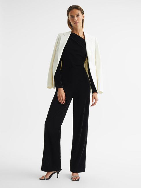 Reiss black velvet shop jumpsuit