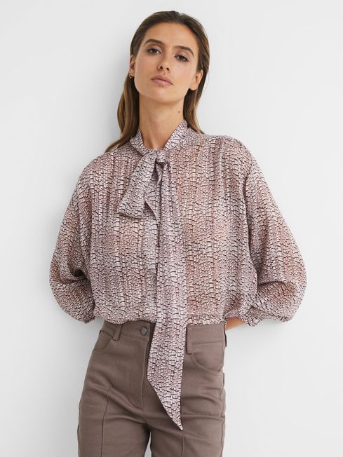Reiss Kelsie Metallic Long Sleeve Blouse REISS USA