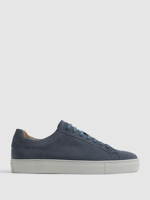 Reiss Airforce Blue Finley Lace Up Leather Trainers