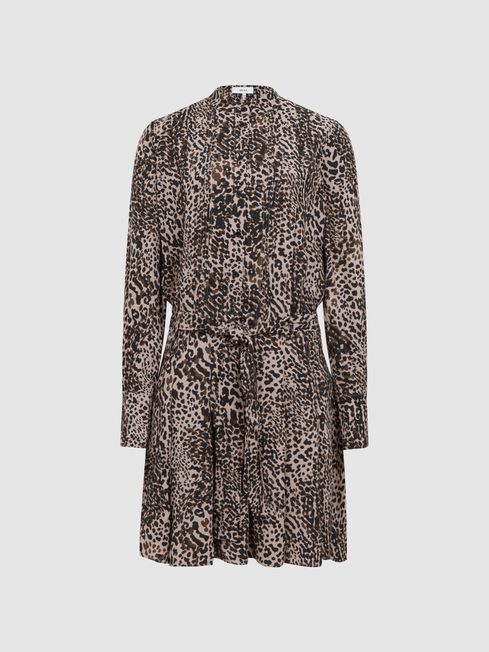 Animal Print Mini Dress in Brown REISS USA
