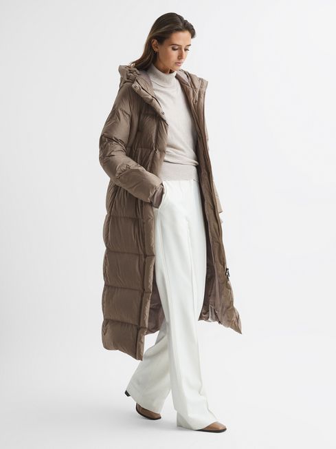 Reiss Mink Tilde Regular Longline Hooded Puffer Coat