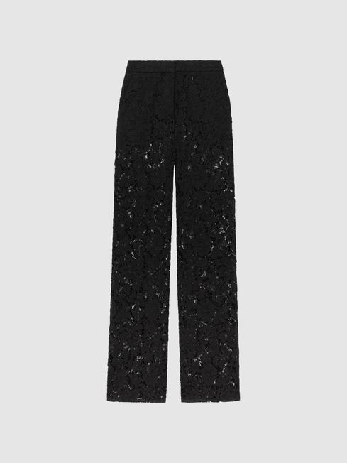 Black Sheer Lace Flared Trousers, Co-Ords