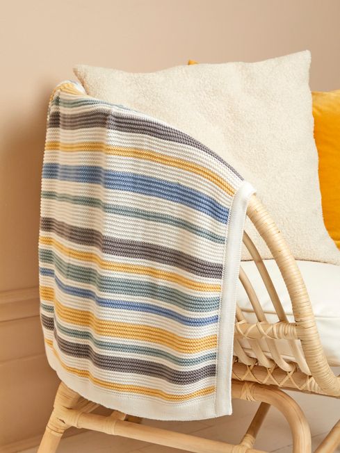 JoJo Maman Bébé Pastel Multi Chunky Knitted Stripe Blanket