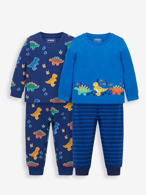 JoJo Maman B b Navy 2 Pack Dinosaur Jersey Pyjamas