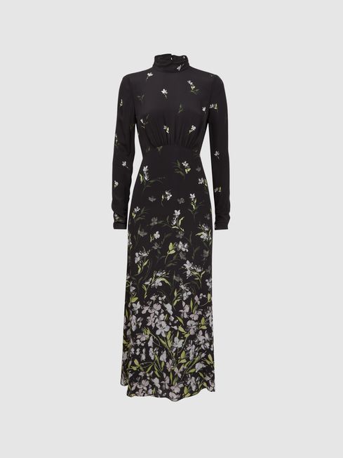 High neck midi dress with sleeves clearance
