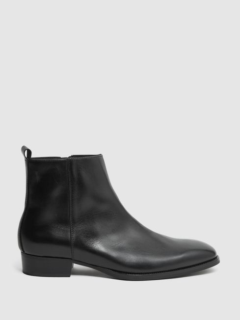 Reiss Black Cody Leather Zip Up Boots