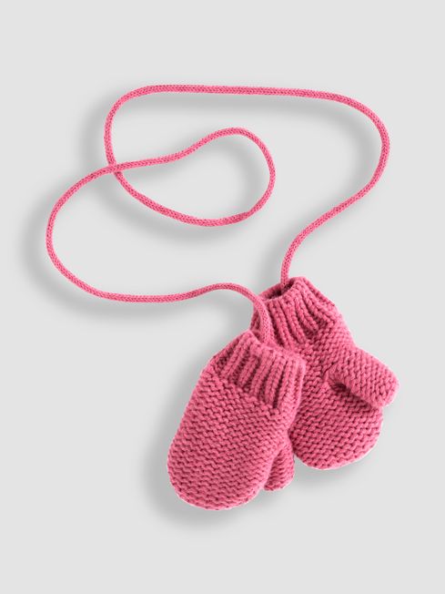 JoJo Maman Bébé Pink Knitted Mittens with String