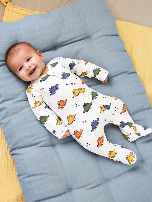 JoJo Maman Bébé Primary Dinosaur Koala Print Zip Sleepsuit