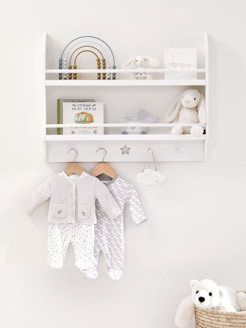 Nursery wall 2025 shelf with hooks